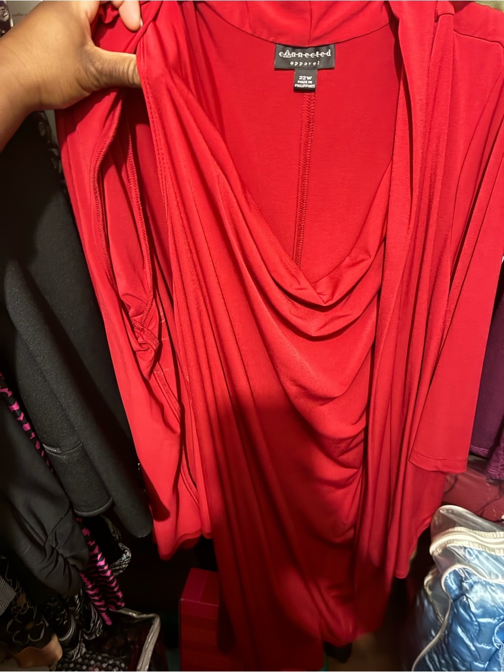 connected apparel Red Long Sleeve Draped Cowl Neck Dress